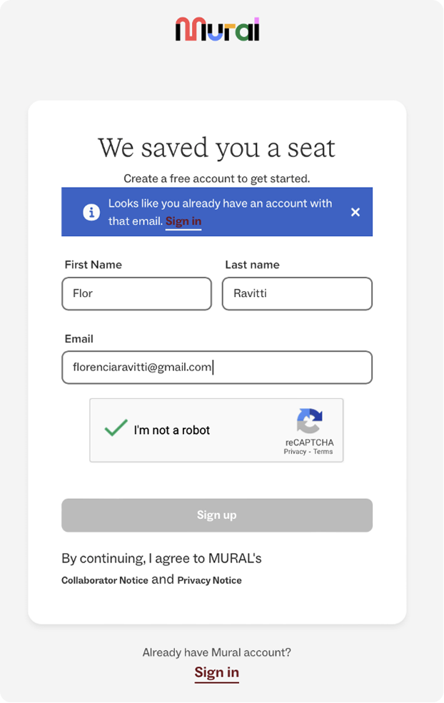 Before: sign up screen